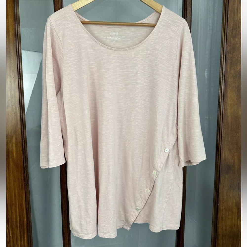 J Jill Pure Jill Asymmetric Button Tunic 3/4 Sleeve Cotton Blend Pink XL